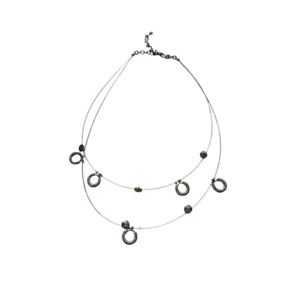 Silver Double Strand Necklace with Circular Accents